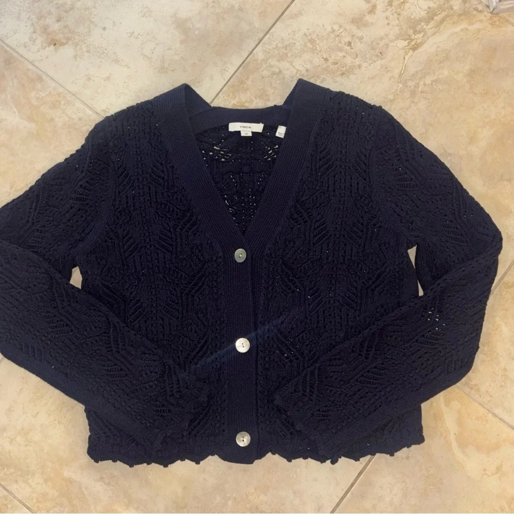 Vince Open Stitch Cardigan in Coastal Blue - Picture 5 of 7